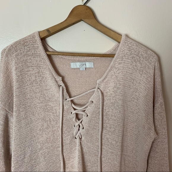 [LOFT] Blush Pink Lace Up V-neck Long Sleeve Pullover Sweater - Picture 2 of 7